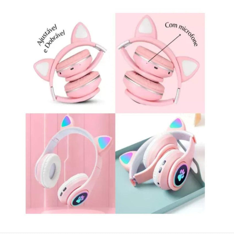Fone Gatinho Sem Fio Com Led