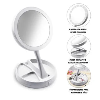 LumiBelle Espelho Com Led De Mesa Com Aumento 10x Led Luz Dobrável