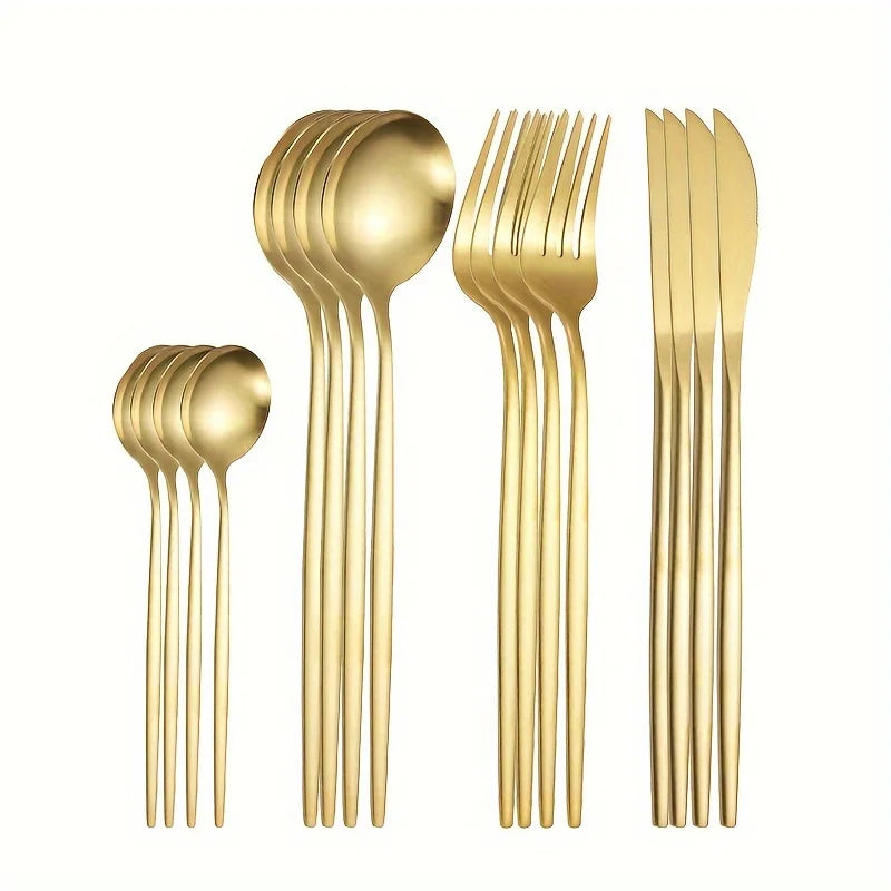 Golden Lux – Conjunto de Talheres Inox Dourado 24 Peças