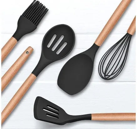 Kit 12 Peças Utensílios de Cozinha Silicone Antiaderente com Suporte Premium