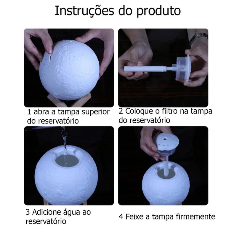 Aromatizador Luminária Lua Cheia 3D Ultrassônico