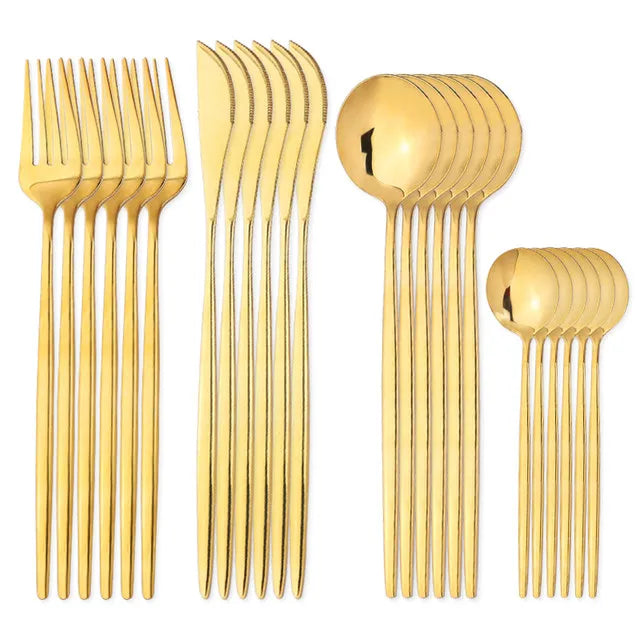 Golden Lux – Conjunto de Talheres Inox Dourado 24 Peças