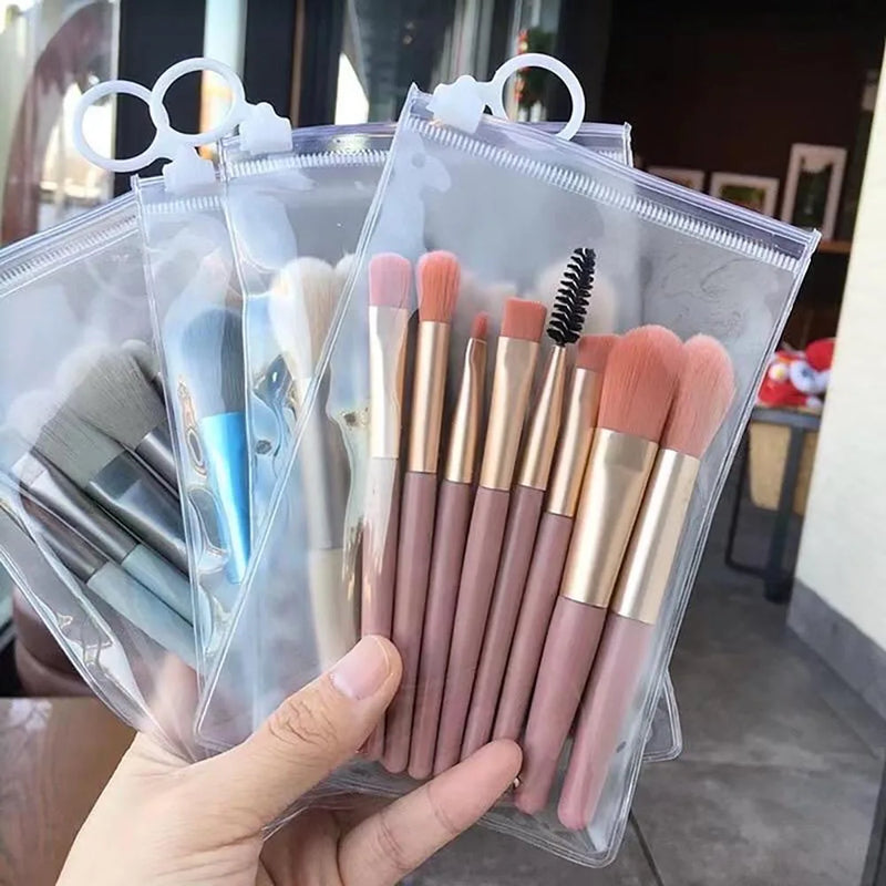 Kit c/8 Pincéis de Maquiagem com Estojo Transparente